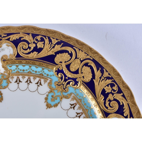 215 - Royal Crown Derby Judge Gary service entrée plate with initial G, highly gilt by George Darlington... 