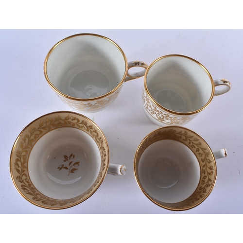 22 - A LATE 18TH/19TH CENTURY CHAMBERLAINS WORCESTER GILT PAINTED TEAWARES. Largest 8 cm x 15 cm. (qty)