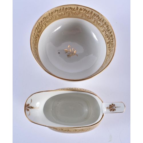 22 - A LATE 18TH/19TH CENTURY CHAMBERLAINS WORCESTER GILT PAINTED TEAWARES. Largest 8 cm x 15 cm. (qty)