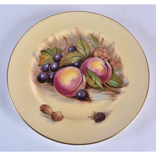 220 - Coalport plate painted with fruit, signed M. Bates, Aynsley fruit decorated sucrier and plate signed... 