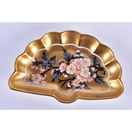 223 - Coalport set of small shaped trays with gold ground painted in Japanese style with prunus blossom.  ... 