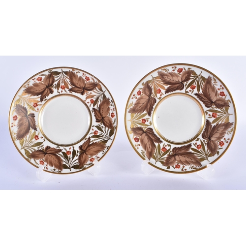 229 - Flight Barr and Barr Worcester fine pair of cups and saucers painted with brown leaves and red flowe... 