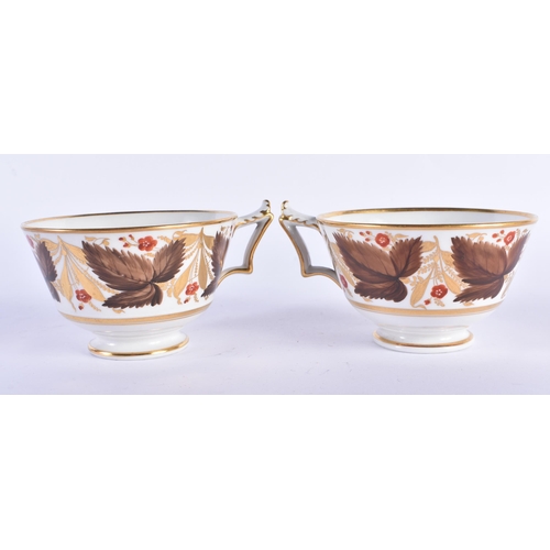 229 - Flight Barr and Barr Worcester fine pair of cups and saucers painted with brown leaves and red flowe... 