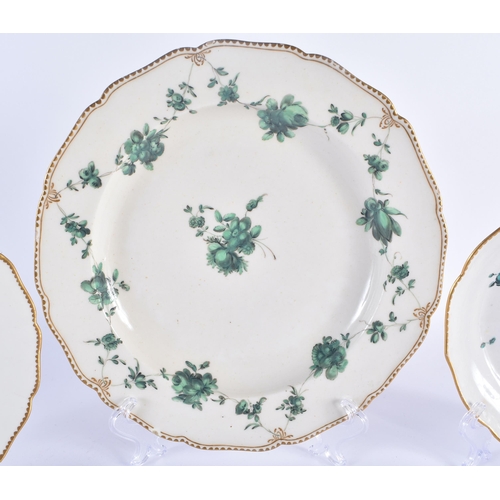 236 - Chelsea Derby plate painted with festoons of green roses, gold anchor mark, and two puce mark small ... 