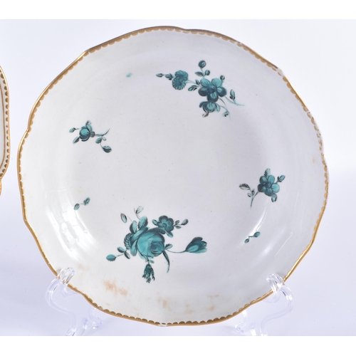 236 - Chelsea Derby plate painted with festoons of green roses, gold anchor mark, and two puce mark small ... 