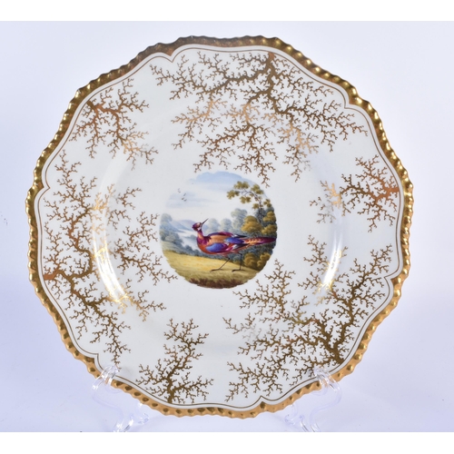 237 - Flight Barr and Barr Worcester gadroon plate painted with a fancy bird by Dr. George Davis and two g... 