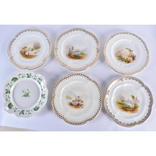 242 - Mid 19th century Eight decorative plates painted with landscapes probably Copeland, a Derby plate wi... 