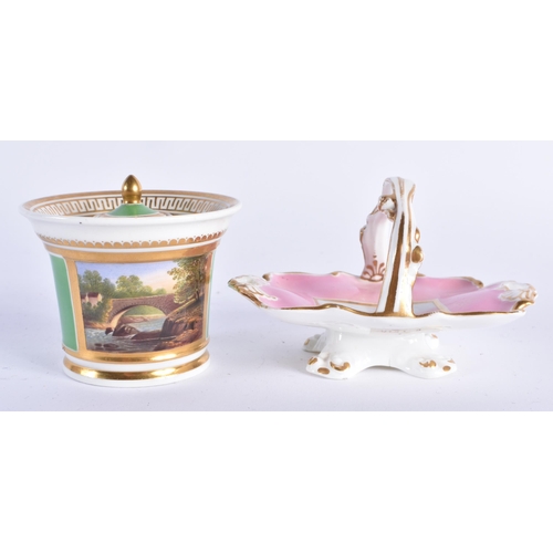 25 - TWO EARLY 19TH CENTURY DOE & ROGERS WORCESTER PORCELAIN WARES formed as an inkwell and pink basket. ... 