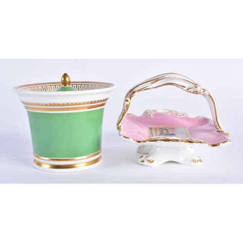 25 - TWO EARLY 19TH CENTURY DOE & ROGERS WORCESTER PORCELAIN WARES formed as an inkwell and pink basket. ... 