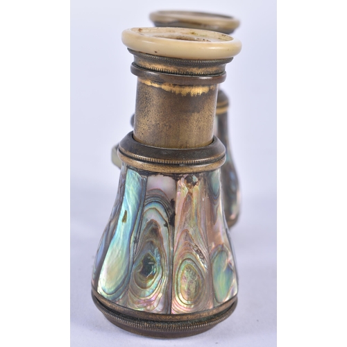 265 - A PAIR OF MOTHER OF PEARL OPERA GLASSES. 8 cm x 8.5 cm.