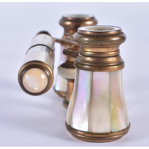 268 - A PAIR OF MOTHER OF PEARL OPERA GLASSES. 18cm x 7 cm.