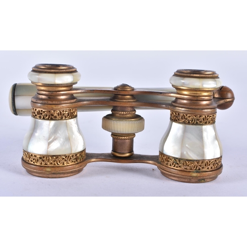 269 - A PAIR OF MOTHER OF PEARL OPERA GLASSES. 18cm x 7 cm.