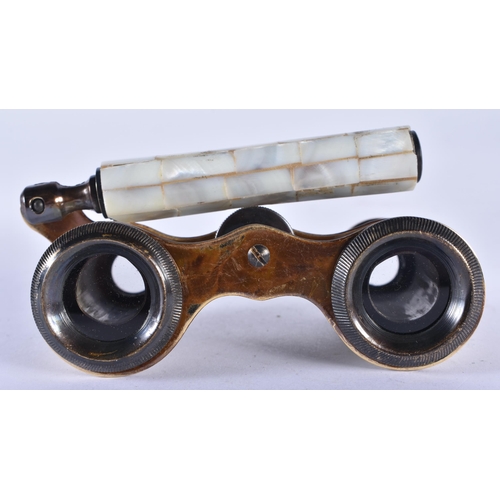 279 - A PAIR OF MOTHER OF PEARL OPERA GLASSES. 18cm x 7 cm.