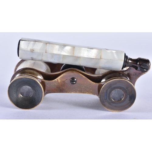 279 - A PAIR OF MOTHER OF PEARL OPERA GLASSES. 18cm x 7 cm.