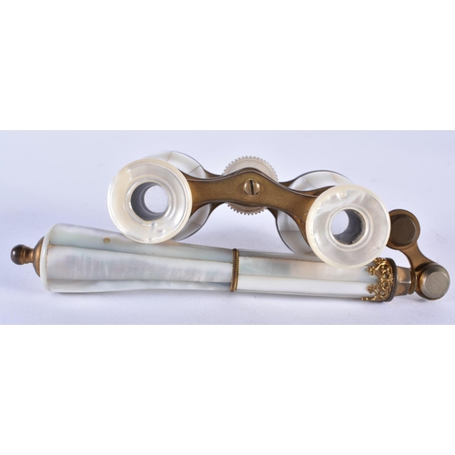 282 - A PAIR OF MOTHER OF PEARL OPERA GLASSES. 24 cm x 7 cm.