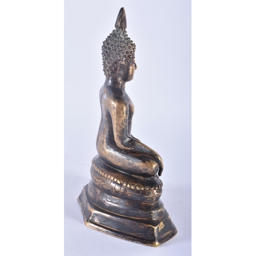 302 - A 19TH CENTURY SOUTH EAST ASIAN THAI INDIAN BRONZE FIGURE OF A BUDDHA modelled seated upon a triangu... 