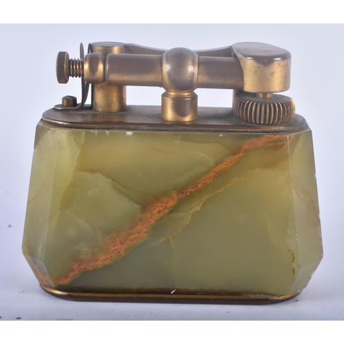 309 - AN UNUSUAL DUNHILL ONYX TABLE LIGHTER. 8.5 cm x 8.5 cm.