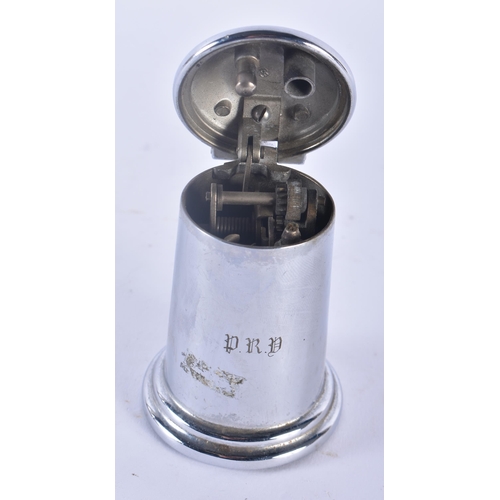 310 - A DUNHILL CHROME TANKARD TABLE LIGHTER. 9 cm x 5 cm.