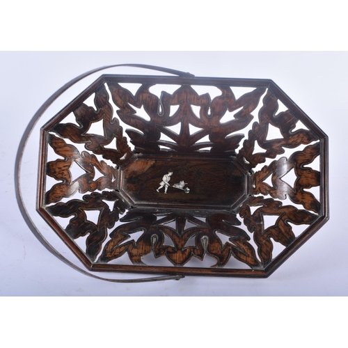 316 - A RARE AND FINE 19TH CENTURY ANGLO INDIAN CARVED WOOD BASKET beautifully formed with wafer thin bras... 