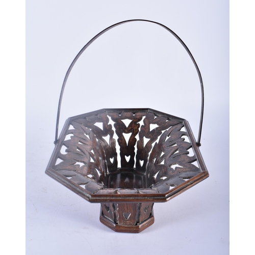 316 - A RARE AND FINE 19TH CENTURY ANGLO INDIAN CARVED WOOD BASKET beautifully formed with wafer thin bras... 