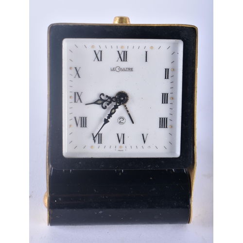 323 - TWO VINTAGE JAEGER LE COULTRE TRAVELLING CLOCKS. 8.75 cm x 5.5 cm. (2)