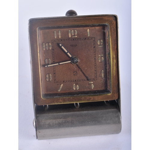 323 - TWO VINTAGE JAEGER LE COULTRE TRAVELLING CLOCKS. 8.75 cm x 5.5 cm. (2)