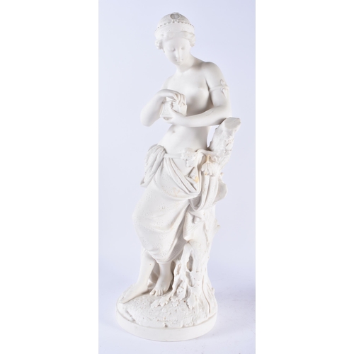 330 - A LARGE PAIR OF 19TH CENTURY PARIAN WARE FIGURE OF FEMALES modelled upon naturalistic bases. 43 cm h... 