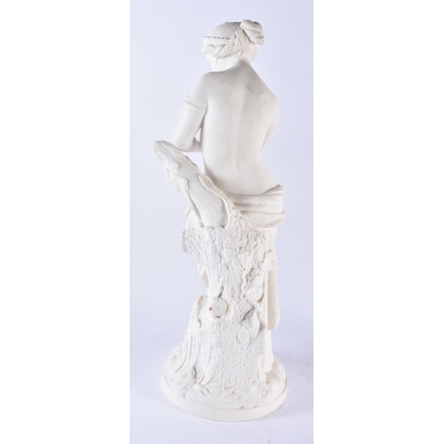 330 - A LARGE PAIR OF 19TH CENTURY PARIAN WARE FIGURE OF FEMALES modelled upon naturalistic bases. 43 cm h... 