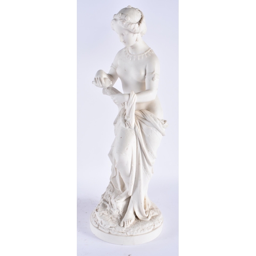 330 - A LARGE PAIR OF 19TH CENTURY PARIAN WARE FIGURE OF FEMALES modelled upon naturalistic bases. 43 cm h... 