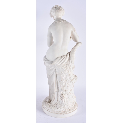 330 - A LARGE PAIR OF 19TH CENTURY PARIAN WARE FIGURE OF FEMALES modelled upon naturalistic bases. 43 cm h... 