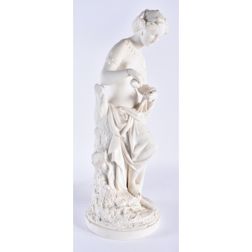 330 - A LARGE PAIR OF 19TH CENTURY PARIAN WARE FIGURE OF FEMALES modelled upon naturalistic bases. 43 cm h... 