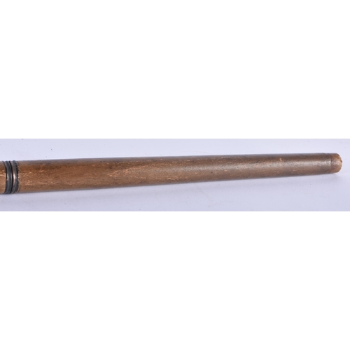 333 - A RARE ANTIQUE COMBINATION WALKING CANE the top opening to reveal a tiny toasting glass, the central... 