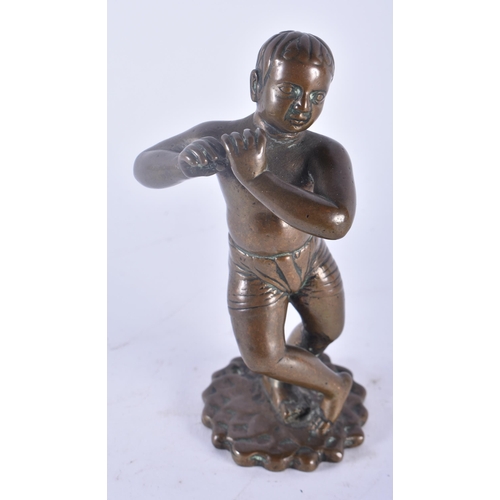 341 - AN EARLY INDIAN COLONIAL BRONZE FIGURE OF A BOY together with an Antique Anglo indian sandalwood cas... 