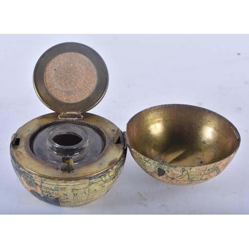 342 - A RARE ANTIQUE AUSTRIAN GLOBE INKWELL. 6 cm diameter.