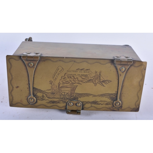 347 - A VERY RARE EARLY 19TH CENTURY BRASS ENGRAVED CASKET of Automotive interest, engraved with a scene o... 