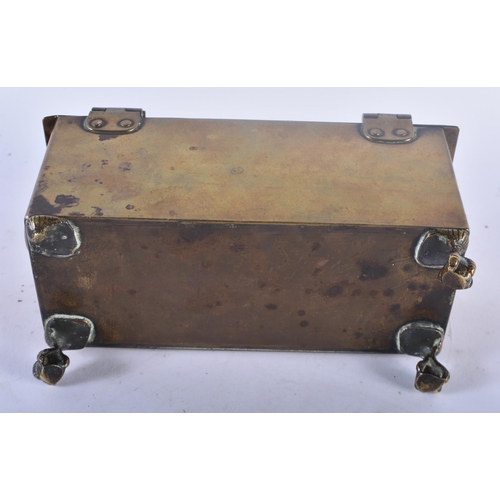 347 - A VERY RARE EARLY 19TH CENTURY BRASS ENGRAVED CASKET of Automotive interest, engraved with a scene o... 