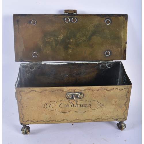 347 - A VERY RARE EARLY 19TH CENTURY BRASS ENGRAVED CASKET of Automotive interest, engraved with a scene o... 