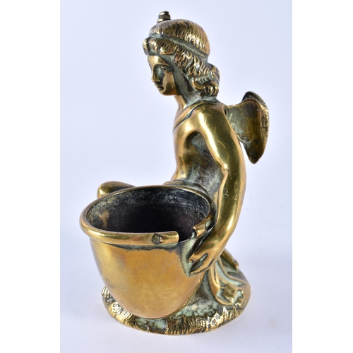 382 - A MID 19TH CENTURY EUROPEAN GRAND TOUR BRONZE FIGURAL TABLE SALT modelled as a male holding his arm ... 