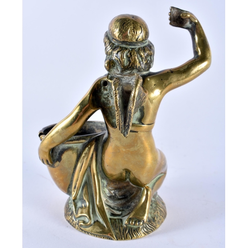 382 - A MID 19TH CENTURY EUROPEAN GRAND TOUR BRONZE FIGURAL TABLE SALT modelled as a male holding his arm ... 