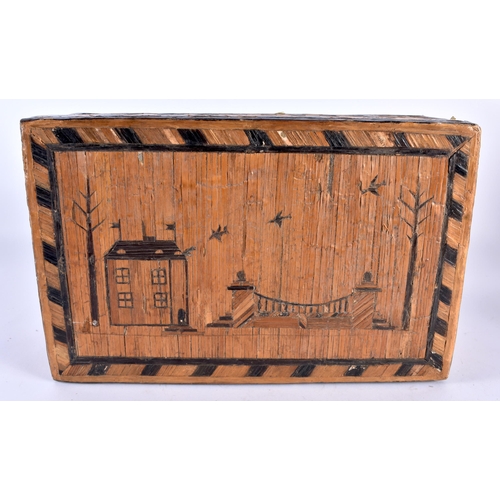 402 - A COLLECTION OF THREE ANTIQUE PRISONER OF WAR EUROPEAN STRAW WORK BOX AND COVERS, one being a dressi... 