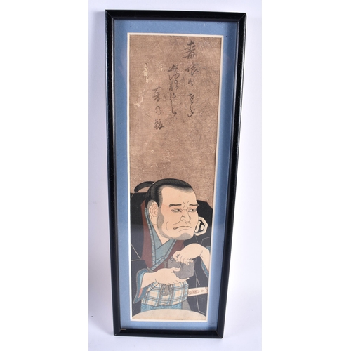 406 - Japanese School (19th Century) Pair, Woodblocks, Theatrical figures. 40 cm x 15 cm.