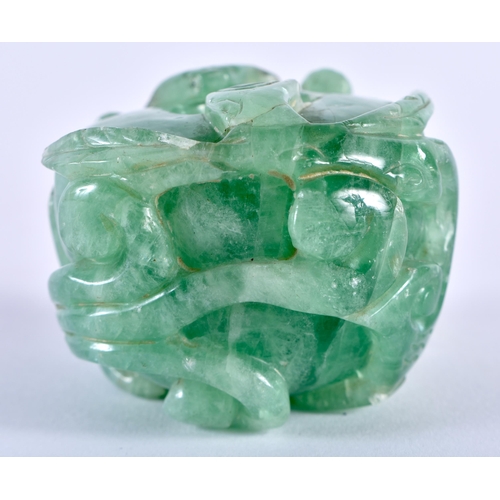 414 - A 19TH CENTURY CHINESE CARVED FLUORITE BRUSH WASHER Qing, overlaid with a peering chilong dragon. 6 ... 