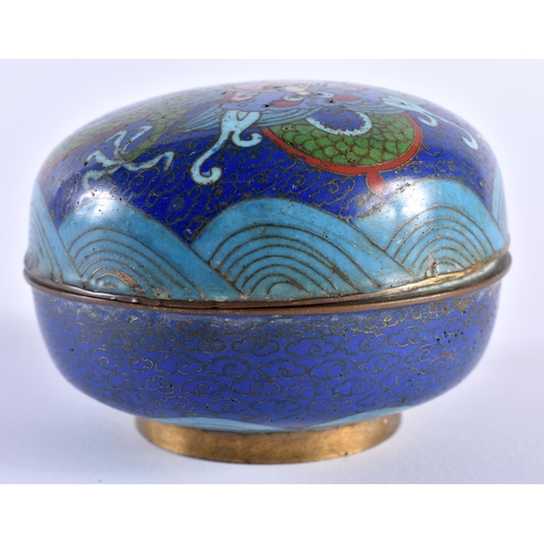 415 - A 19TH CENTURY CHINESE CLOISONNE ENAMEL DRAGON BOX AND COVER Qing. 9 cm diameter.