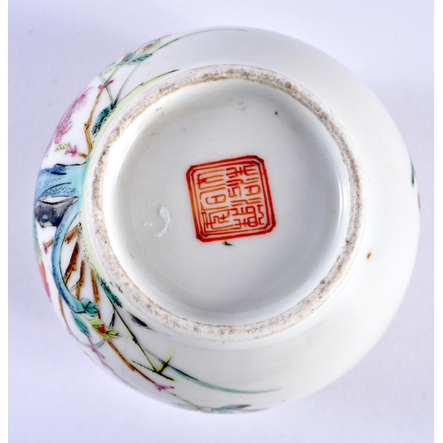 417 - A 19TH CENTURY CHINESE FAMILLE ROSE PORCELAIN BRUSH WASHER Tongzhi mark and period. 8 cm x 6 cm.