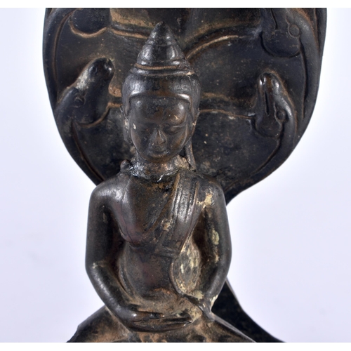 422 - TWO 18TH/19TH CENTURY CHINESE ASIAN INDIAN BRONZE BUDDHAS. 17 cm high. (2)