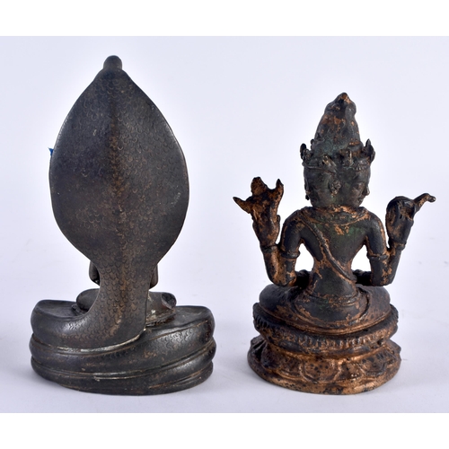 422 - TWO 18TH/19TH CENTURY CHINESE ASIAN INDIAN BRONZE BUDDHAS. 17 cm high. (2)