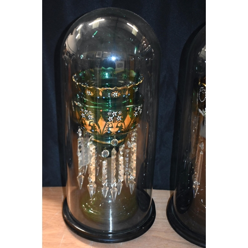 424 - TWO GLASS DOMED BOHEMIAN GLASS LUSTRE VASES 56 X 25cm