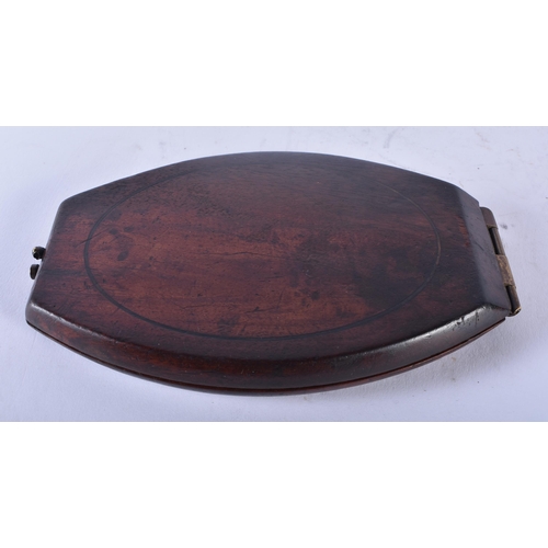 427 - AN ANTIQUE MILITARY CARVED WOOD FOLDING CAMPAIGN SHAVING MIRROR. 30cm x 9.5 cm extended.