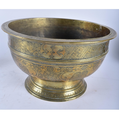 429 - A LARGE 19TH CENTURY MIDDLE EASTERN INDIAN BRONZE BOWL together with a Persian Islamic engraved ewer... 