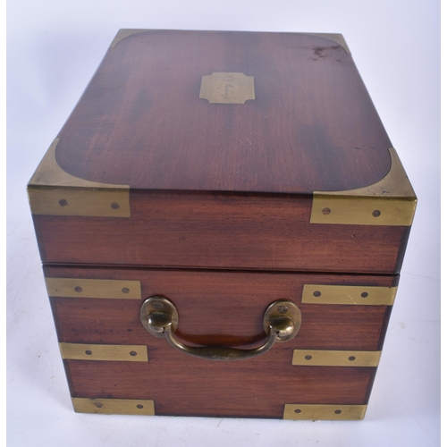 432 - A RARE LARGE 19TH CENTURY MAHOGANY BRASS BOUND CAMPAIGN JEWELLERY BOX with fully fitted interior. 28... 